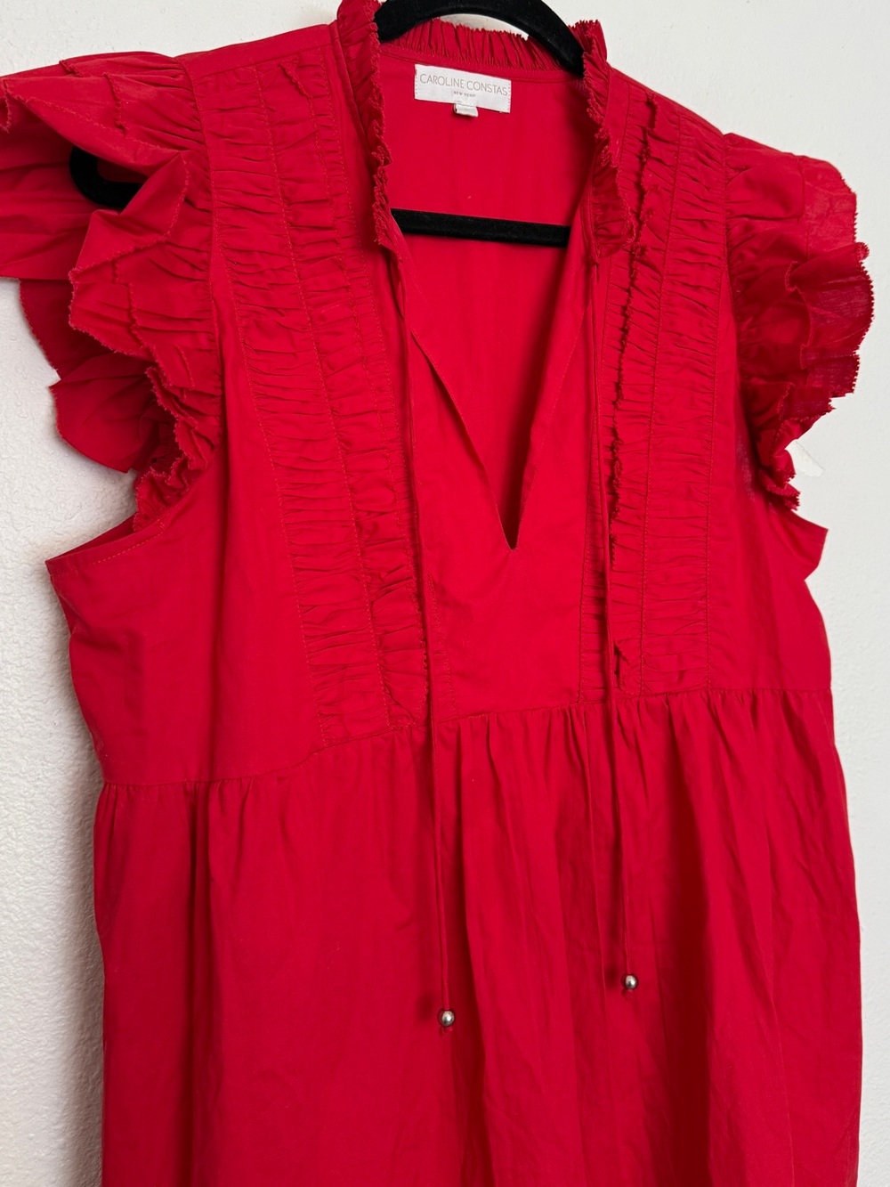 Caroline Constas Red Ruffle Cotton Tunic Dress Boho Mini - Picture 4 of 8